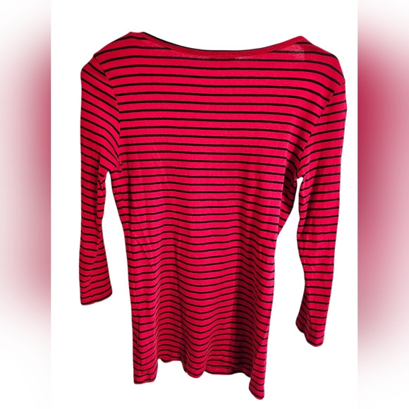 UCB Benetton Red Black Stripe 3/4 Sleeve Cotton Top Women’s Small Retro Nautical - Picture 3 of 8